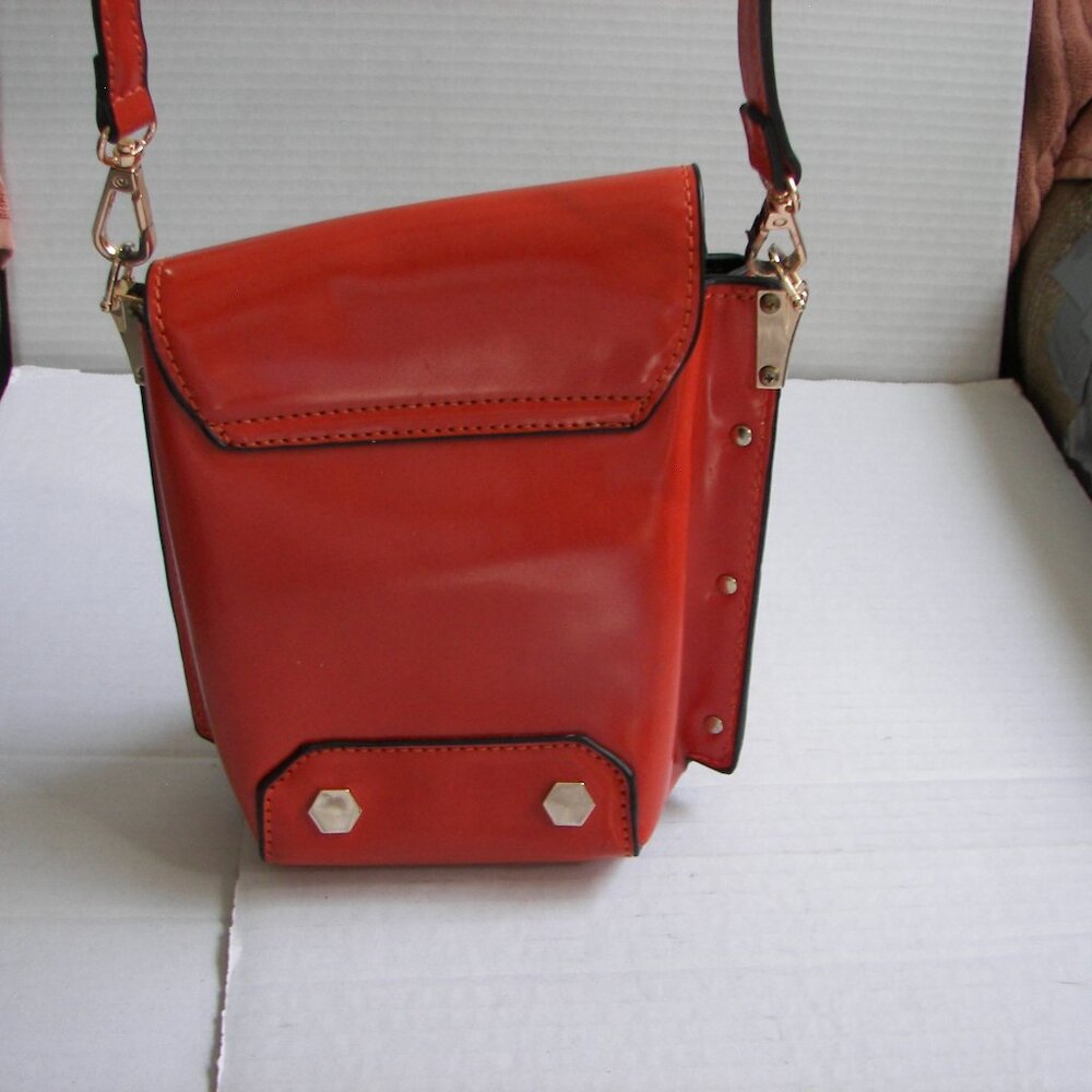 Orange leather women's crossbody handbag magnetic closure adjustable strap